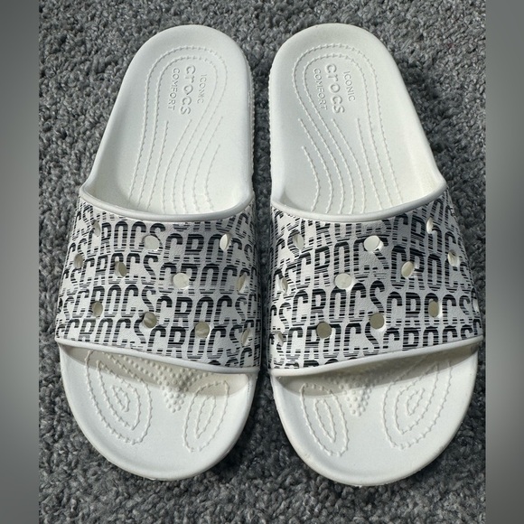 Crocs Classic logo motion slide white-black - unisex 4M/6W - Picture 2 of 5